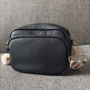 Pom Pom London Blue Leather Crossbody Camera Bag
